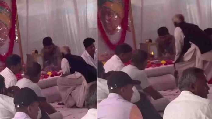 Emotional elderly man crying while placing bottle gourds before his late friend’s photo in Rajasthan, symbolizing true friendship and love