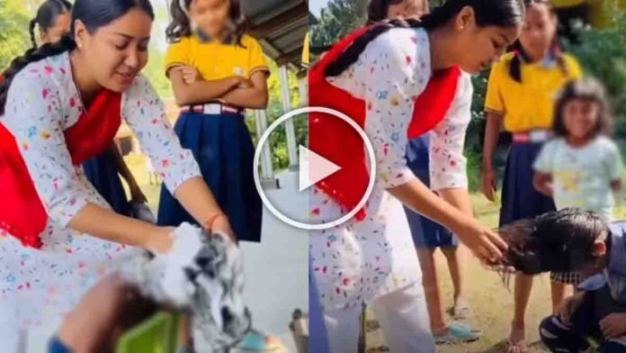 Teacher in Assam combing hair of poor schoolchildren before class in a heartwarming viral video