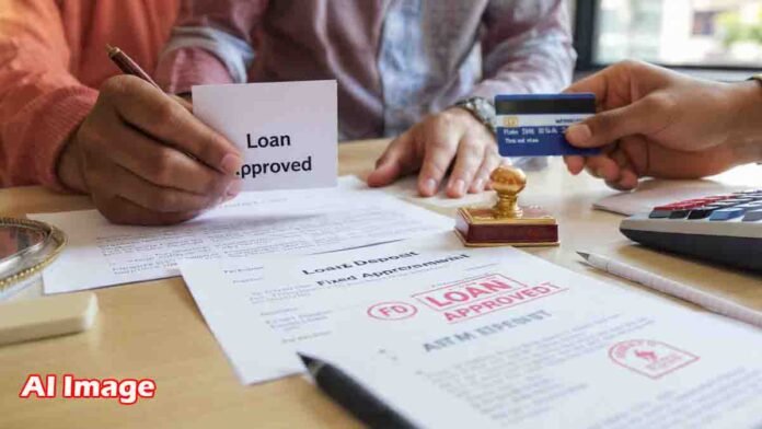 Person receiving bank loan approval using fixed deposit despite low CIBIL score, financial concept, secured loan, Indian banking