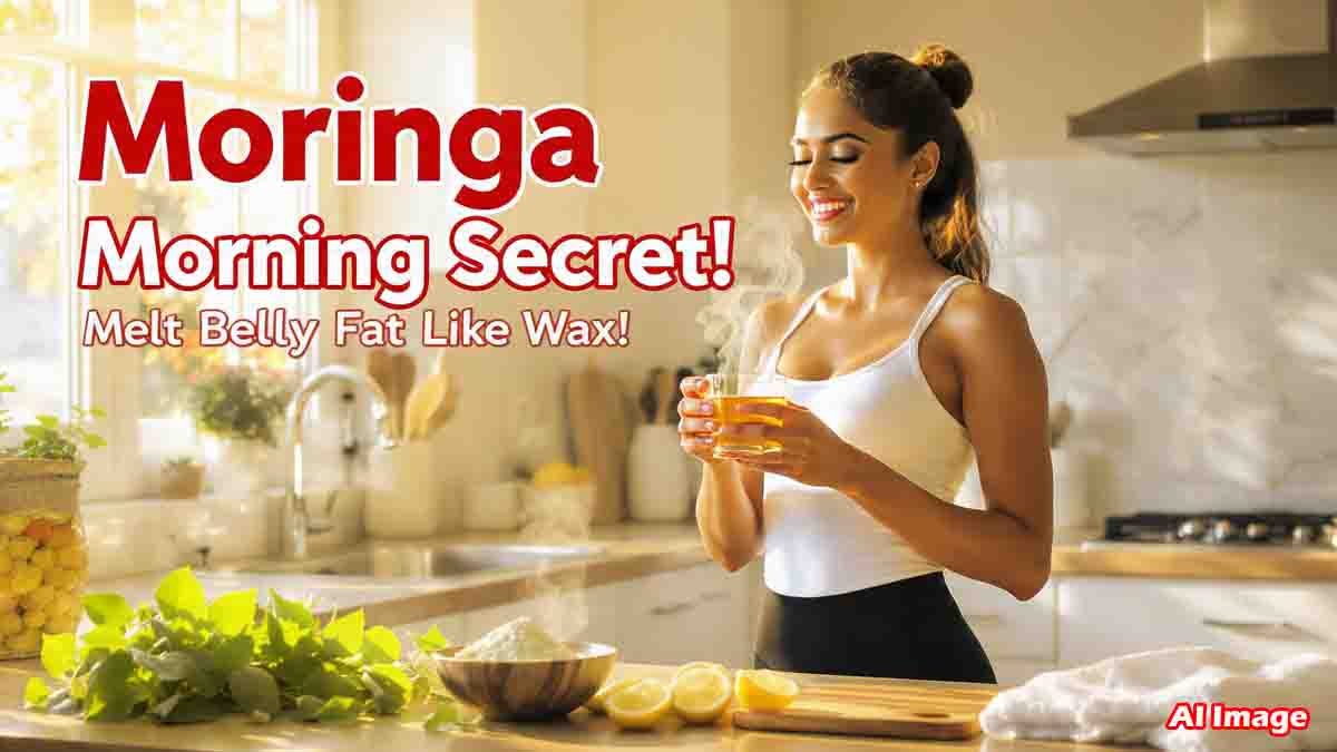 Fresh Moringa leaves and Moringa tea used for weight loss on an empty stomach