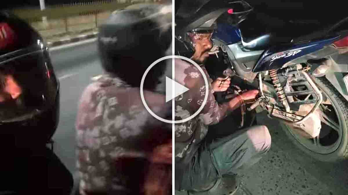 Rapido driver repairing a broken bike chain at midnight on a Bengaluru road while helping a woman safely reach home – viral heartwarming story