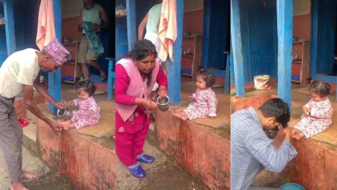 An Indian family performing Padapuja for their little daughter, treating her as Goddess Lakshmi — a heartwarming moment reflecting Sanatana Dharma traditions and respect for women - Viral Video