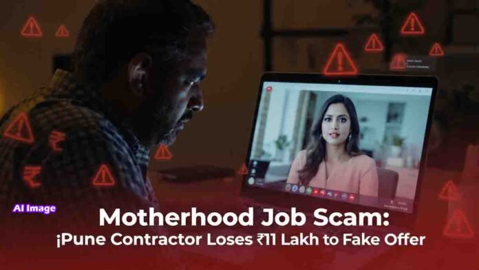 An Indian contractor looking shocked after realizing he was scammed by a fake online job offer called the Motherhood Job Scam