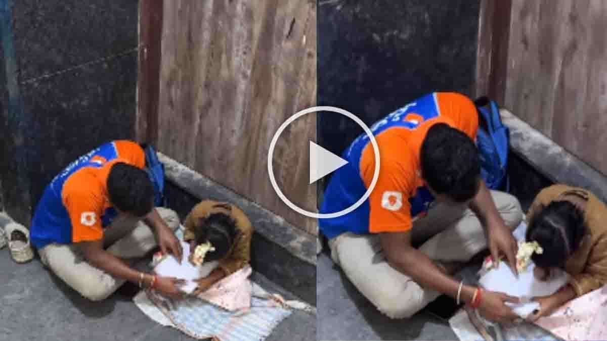 Swiggy delivery father teaching his young daughter near an apartment elevator during work, heartwarming viral Video showing dedication to her education