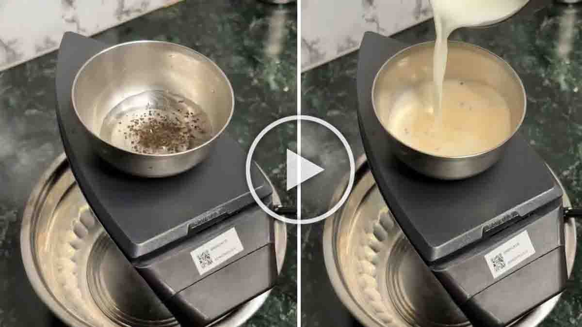 A man preparing tea using an upside-down electric iron box in a viral social media video