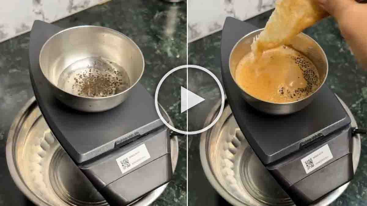 A man preparing tea using an upside-down electric iron box in a viral social media video