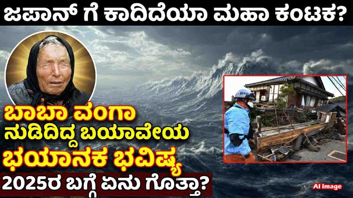 Baba Vanga Prediction : ಜಪಾನ್ ಗೆ ಕಾದಿದೆಯಾ ಮಹಾ ಕಂಟಕ? 2025ರ ಬಗ್ಗೆ ಬಾಬಾ ವಂಗಾ ನುಡಿದಿದ್ದ ಭಯಾನಕ ಭವಿಷ್ಯ ಏನು ಗೊತ್ತಾ? 1 Baba Vanga Prediction showing Japan coastline with massive tsunami waves and earthquake destruction in 2025
