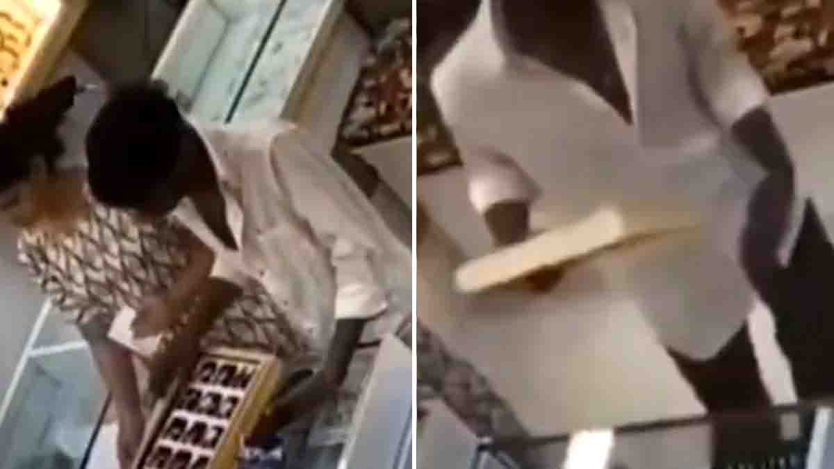 Mumbai Bhiwandi jewellery shop CCTV footage showing a man posing as a customer and stealing gold worth ₹2.4 lakh