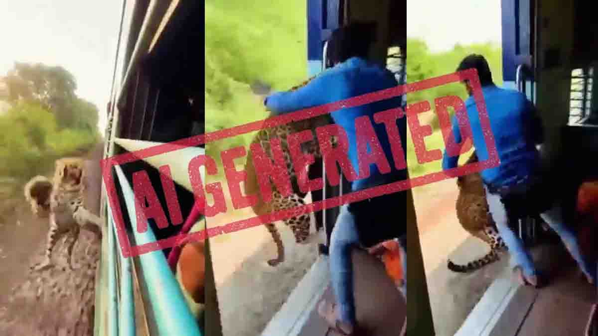 A viral video claiming a leopard jumped onto a moving train was later confirmed to be AI-generated and fake
