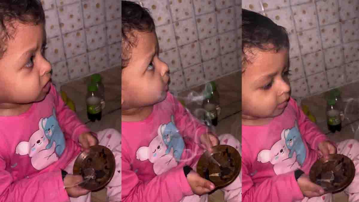 Innocent toddler singing Achyutam Keshavam bhajan in front of Lord Krishna idol, viral devotional video