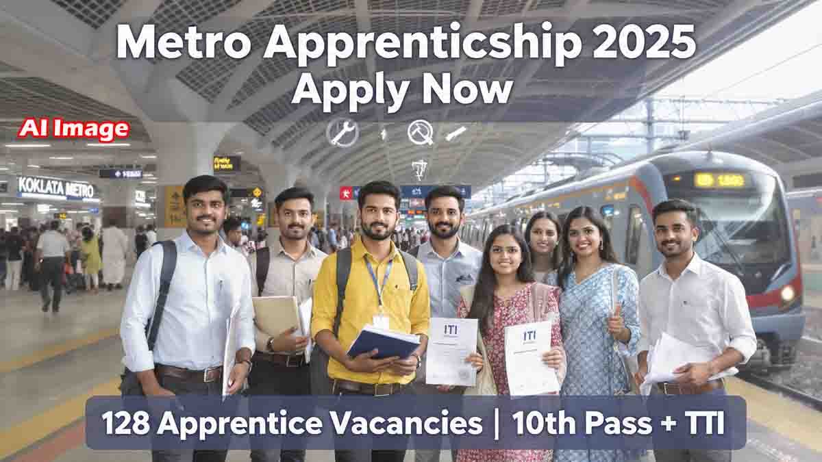 Metro Apprenticeship 2025 : ಮೆಟ್ರೋದಲ್ಲಿ ಕೆಲಸ ಬೇಕಾ? 10ನೇ ತರಗತಿ ಪಾಸಾದವರಿಗೆ ಬಂಪರ್ ಆಫರ್! ಇಂದೇ ಅರ್ಜಿ ಹಾಕಿ 1 Kolkata Metro Apprenticeship 2025 recruitment for 10th pass and ITI candidates