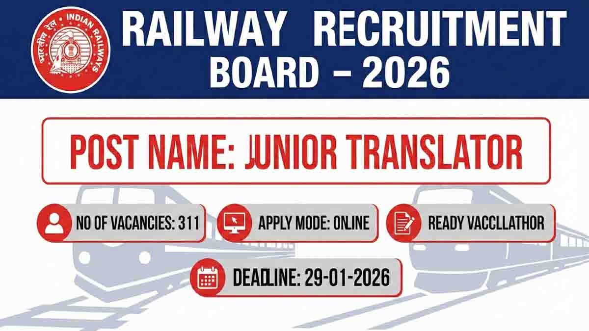RRB Recruitment 2025 for 311 Junior Translator posts in Indian Railways