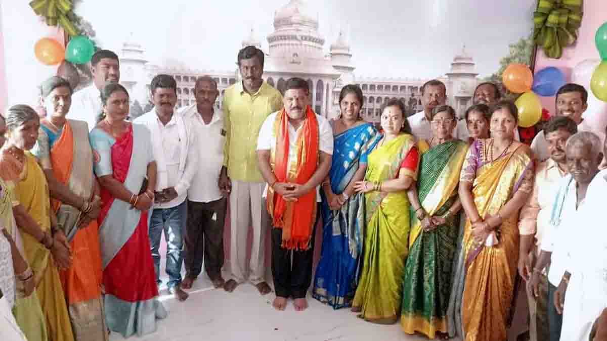 MLA S N Subbareddy inaugurating the newly constructed Gram Panchayat building at Thirumani village in Gudibande taluk, Chikkaballapur district