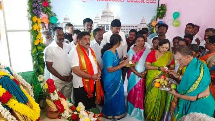 MLA S N Subbareddy inaugurating the newly constructed Gram Panchayat building at Thirumani village in Gudibande taluk, Chikkaballapur district