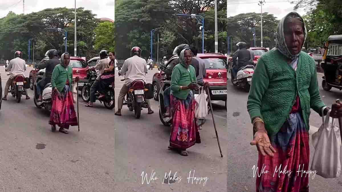 Heartwarming viral video shows a youth helping a hungry elderly woman at a traffic signal with food and a sweater, earning massive praise online