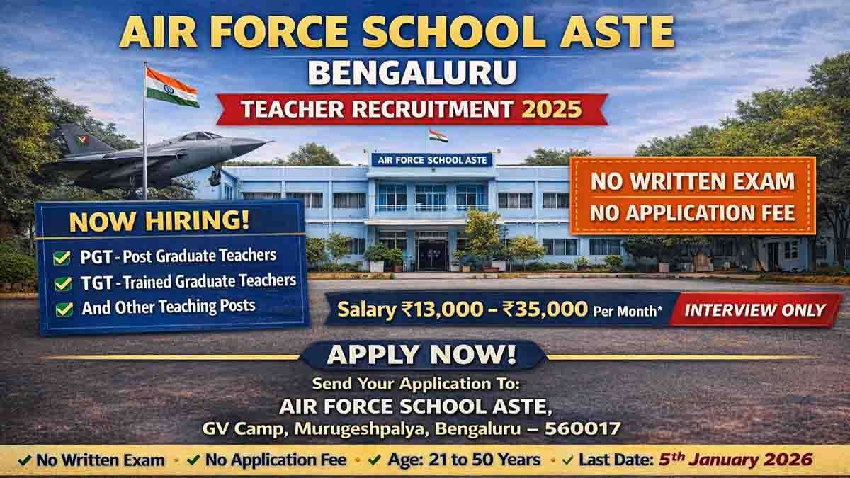Air Force School ASTE Bengaluru recruitment for PGT and TGT teaching posts without written exam