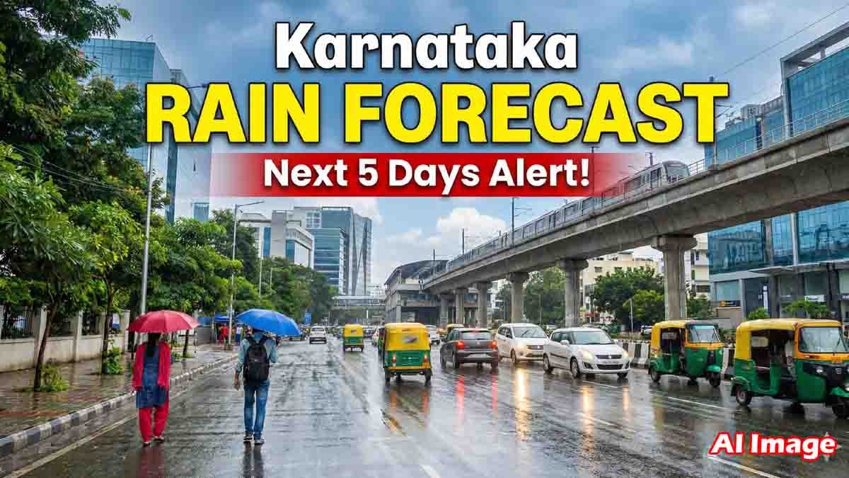 Rain Forecast : ಕರ್ನಾಟಕ ಹವಾಮಾನ ವರದಿ - ಚಳಿಯ ನಡುವೆಯೂ ವರುಣನ ಅಬ್ಬರ! ಮುಂದಿನ 5 ದಿನ ಈ ಜಿಲ್ಲೆಗಳಲ್ಲಿ ಮಳೆ? 1 Karnataka rain forecast map showing cloudy skies and rainfall chances across districts in December 2025