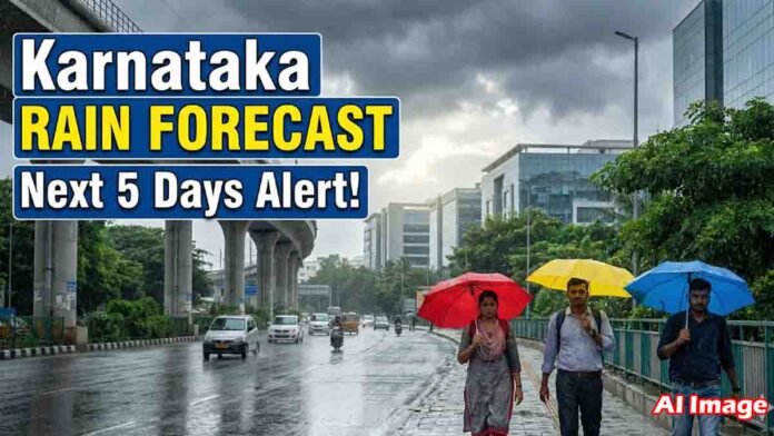 Karnataka rain forecast map showing cloudy skies and rainfall chances across districts in December 2025