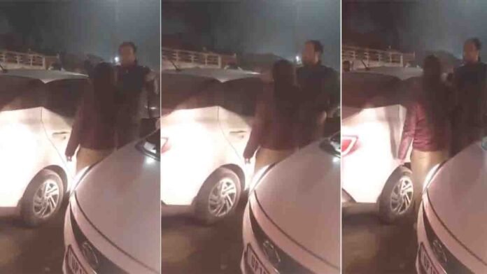 Meerut woman police sub inspector abusing car driver during traffic jam viral video