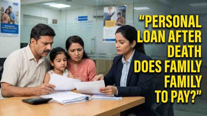 Personal loan rules after borrower death explained with banking documents and family discussion