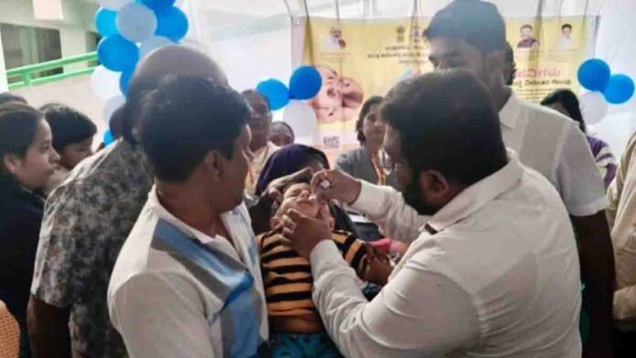 Pulse Polio vaccination drive at Gudibande public hospital for children below five years