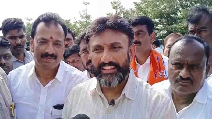 Karnataka politics news – MP Dr K Sudhakar addressing the media, criticising the Congress government over law and order failure and the Ballari incident