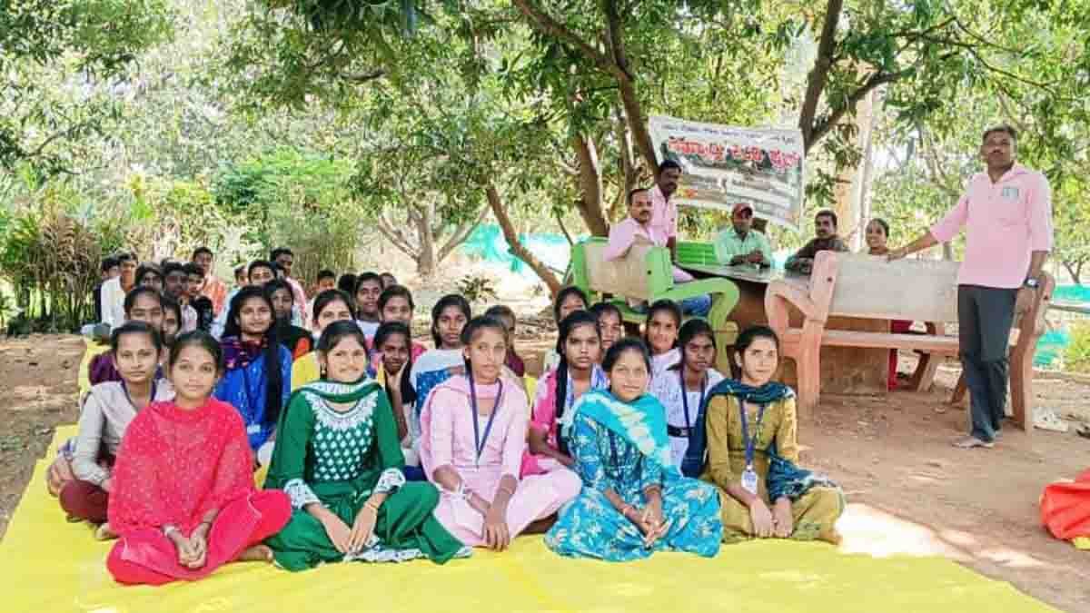 Government High School Pavagada students participating in an eco club forest visit to promote environmental awareness