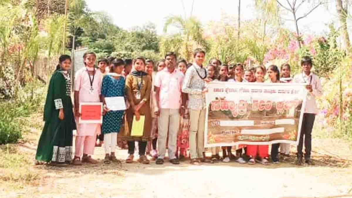 Government High School Pavagada students participating in an eco club forest visit to promote environmental awareness