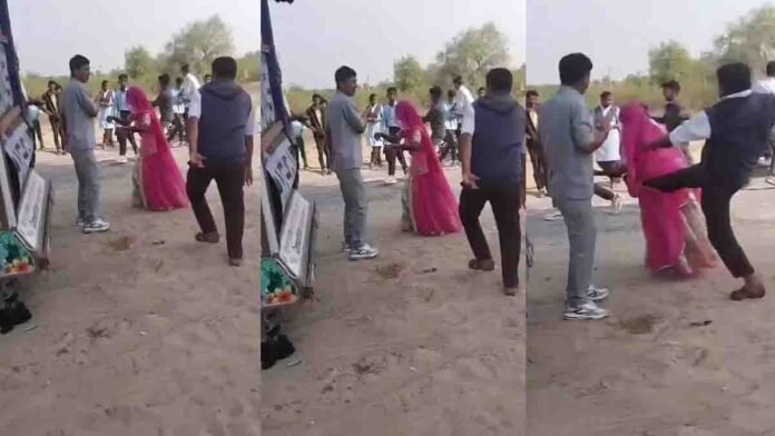 Young man brutally kicks an elderly woman during a village celebration in Barmer district, Rajasthan, shocking viral video