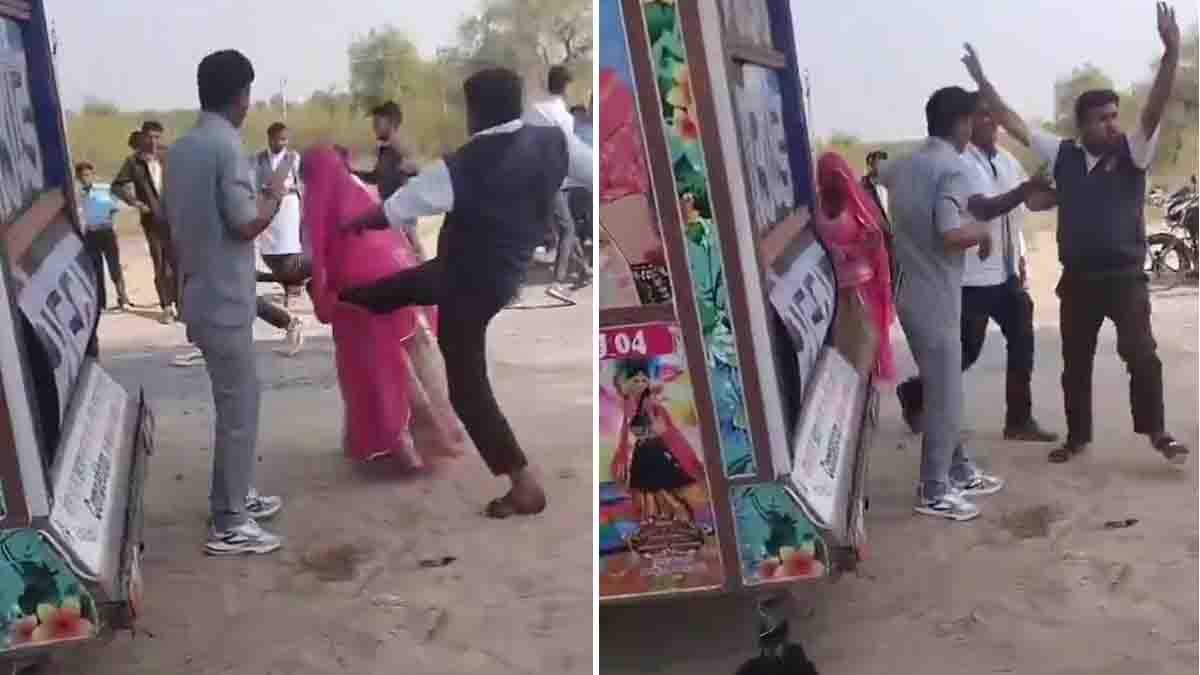 Young man brutally kicks an elderly woman during a village celebration in Barmer district, Rajasthan, shocking viral video