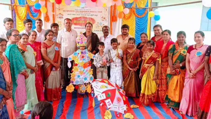 Local News: Students actively engaging in activity-based learning during a cluster-level Learning Festival at a PM SHRI government school Gudibande