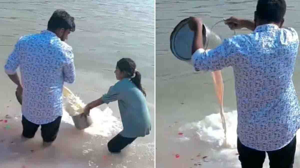 Viral video of a man pouring milk into the River Ganga while hungry children try to collect it, sparking a debate on devotion versus humanity