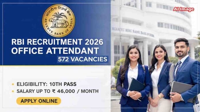 Official RBI Office Attendant recruitment notification 2026 announcing 572 vacancies for 10th pass candidates with salary details and selection process.