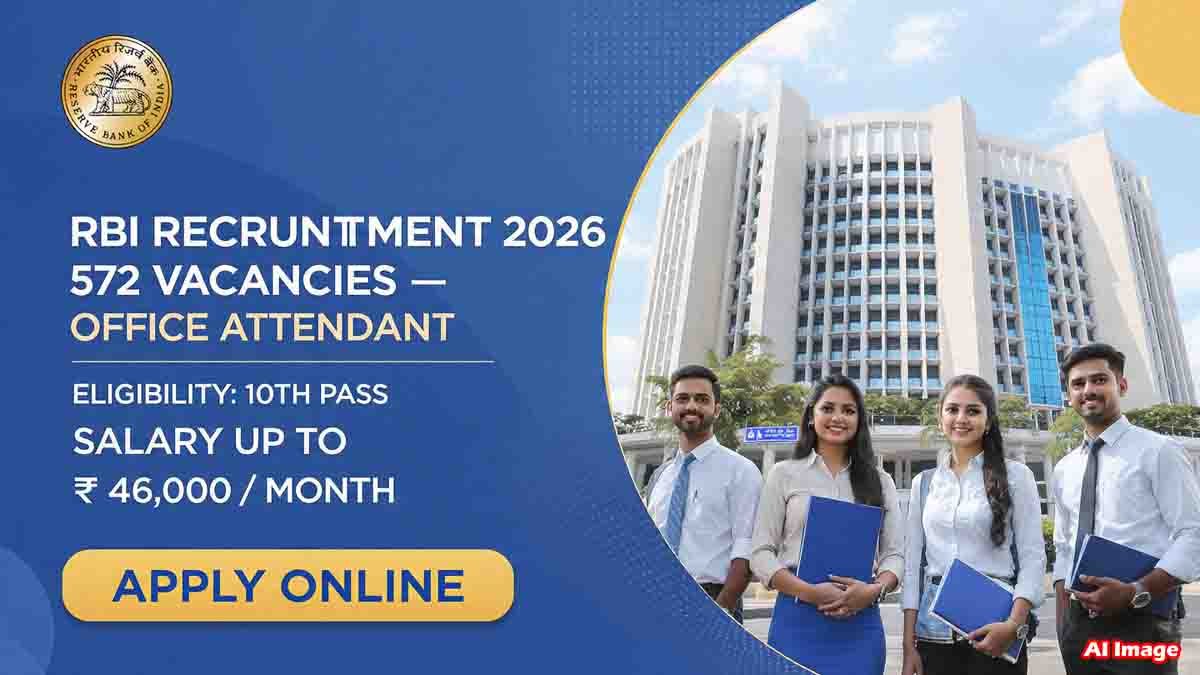 Official RBI Office Attendant recruitment notification 2026 announcing 572 vacancies for 10th pass candidates with salary details and selection process.