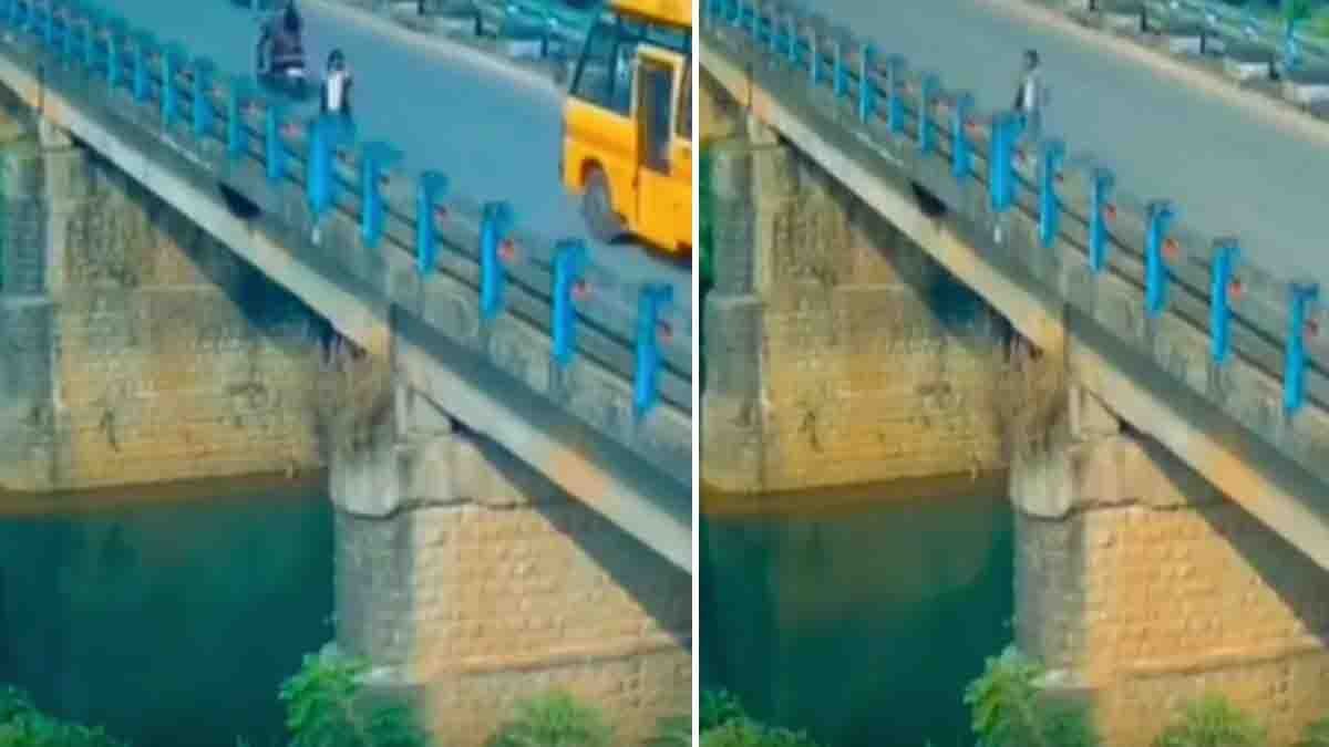 ಶಾಲಾ ಸಮವಸ್ತ್ರದಲ್ಲೇ ನದಿಗೆ ಜಿಗಿದ (Schoolgirl) ಬಾಲಕಿ : ಎದೆನಡುಗಿಸುವ ಸಿಸಿಟಿವಿ ದೃಶ್ಯ ವೈರಲ್! ಪೋಷಕರೇ ಎಚ್ಚರ 2 Schoolgirl wearing uniform jumps into a river from a bridge in a shocking viral CCTV video