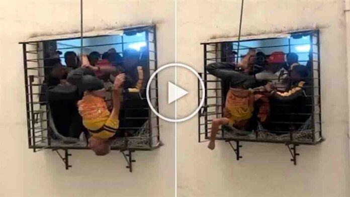 Miracle escape in Surat as man survives 10th-floor fall after getting stuck in 8th-floor window grill during fire brigade rescue