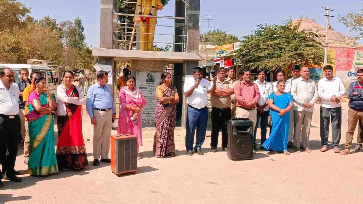 Students and officials participate in a road safety and traffic rules awareness rally in Gudibande, Chikkaballapur