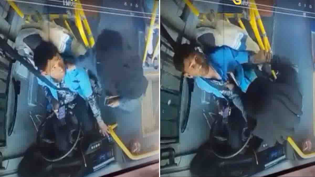 A shocking incident in Surat, Gujarat, where a woman assaulted a BRTS bus driver for refusing to stop at an unauthorized location - Viral Video