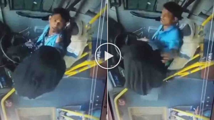 A shocking incident in Surat, Gujarat, where a woman assaulted a BRTS bus driver for refusing to stop at an unauthorized location - Viral Video
