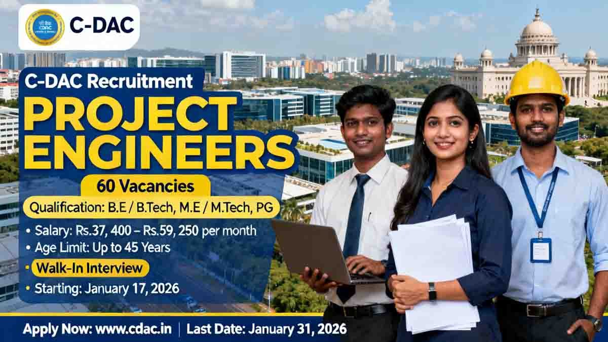 Bengaluru Jobs 2026: C-DAC invites applications for Project Engineer posts in Bengaluru. Check eligibility, salary, dates, and apply online now