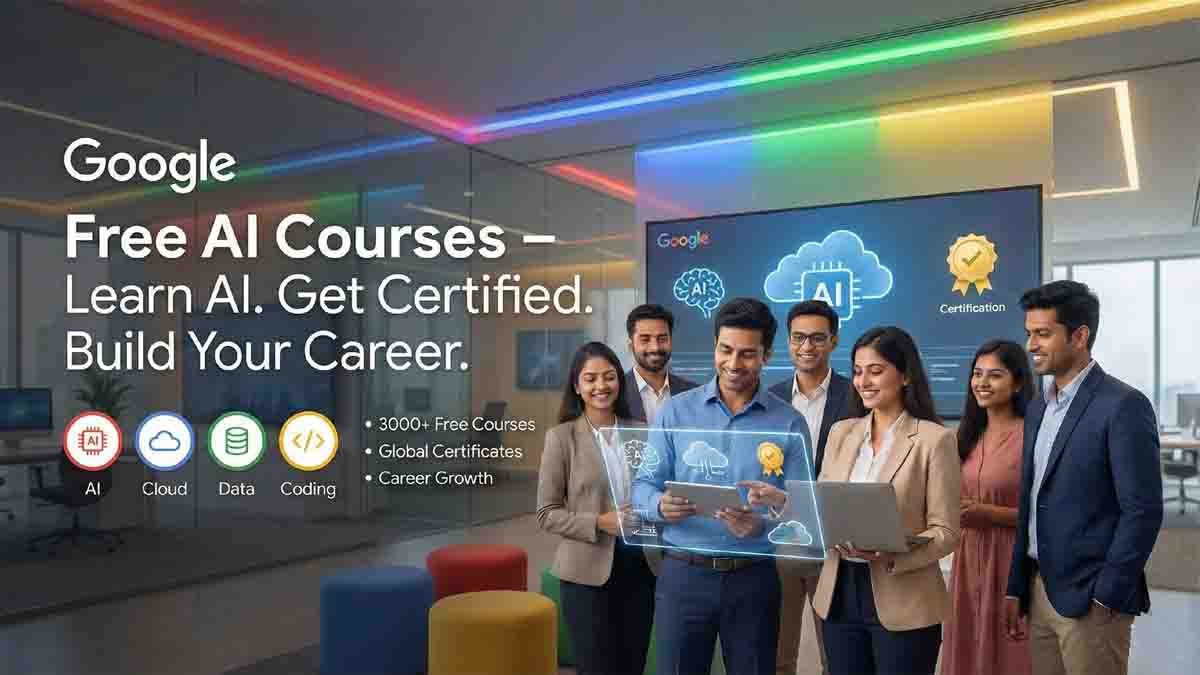 Google Free AI Courses : ಗೂಗಲ್ ಉಚಿತ AI ಕೋರ್ಸ್ಗಳು: 3 ಸಾವಿರಕ್ಕೂ ಹೆಚ್ಚು ಕೋರ್ಸ್ಗಳ ಭರ್ಜರಿ ಆಫರ್! ಇಂದೇ ನೋಂದಾಯಿಸಿಕೊಳ್ಳಿ 1 Google Free AI Courses offer free AI certifications for students and job seekers with global recognition.