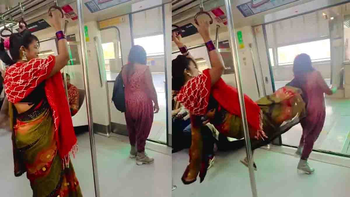 Metro viral video showing a woman pushed out of a metro train during a dangerous reel stunt at the platform