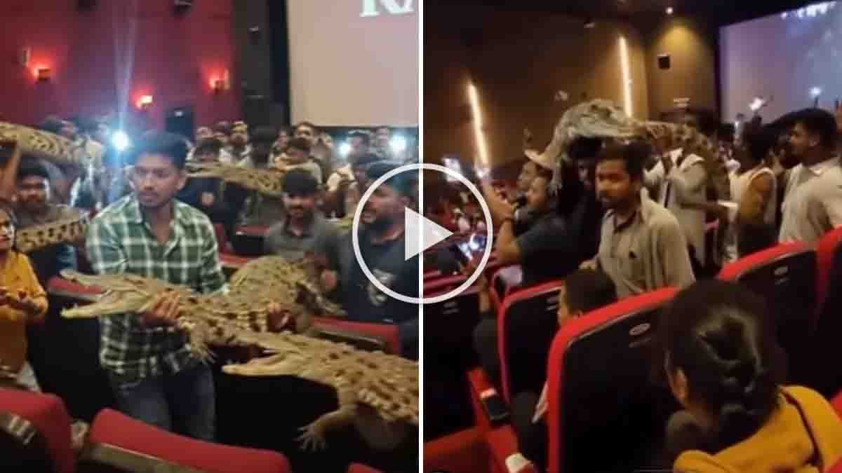Die-hard Prabhas fans recreate a crocodile fight scene from The Raja Saab inside a theatre, sparking viral buzz.