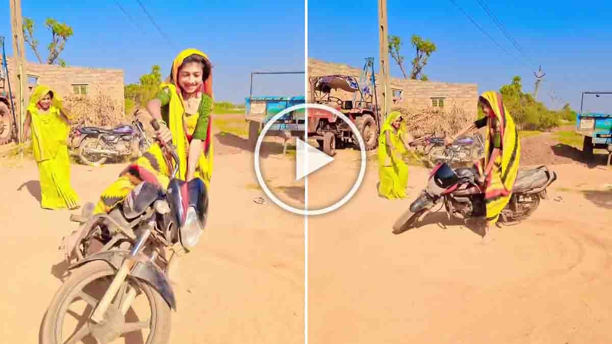A fearless young woman performs a stunning bike stunt while wearing a saree, shocking netizens as the viral Desi Drift video crosses millions of views on social media.