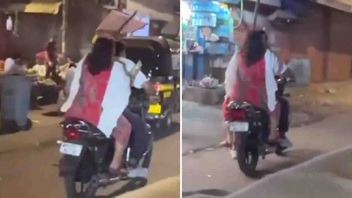 Viral video of a couple fighting on a moving bike as wife hits husband in public