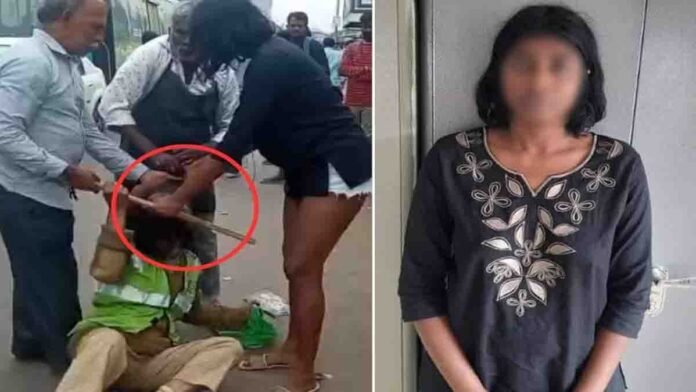 Young woman assaulting a female Home Guard on duty near KR Puram Railway Station in Bengaluru