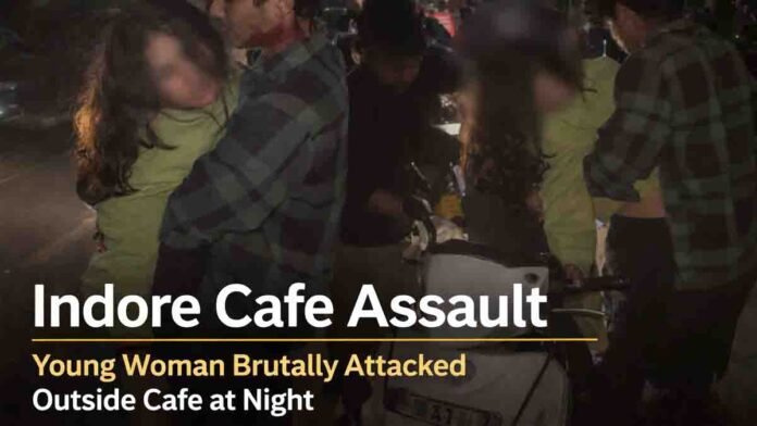 Indore Cafe Assault incident showing injured woman being helped after brutal attack outside cafe in Madhya Pradesh
