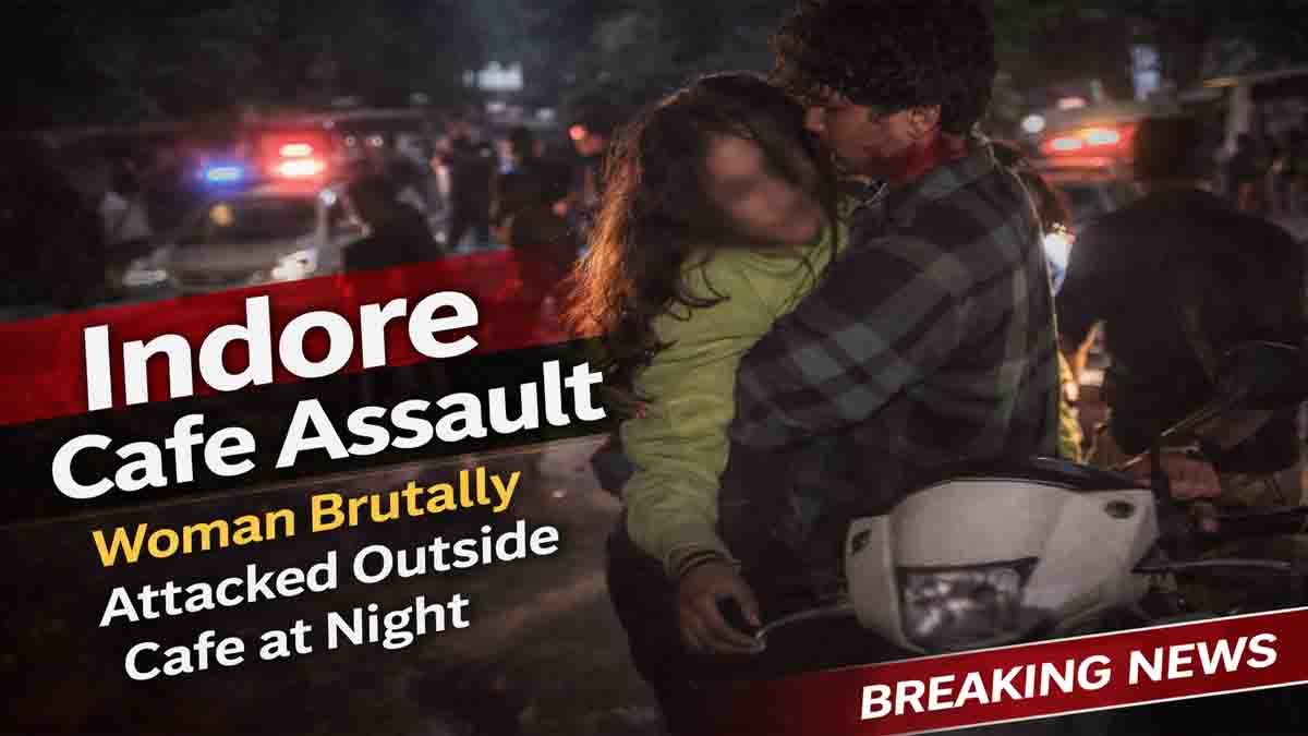 Indore Cafe Assault incident showing injured woman being helped after brutal attack outside cafe in Madhya Pradesh