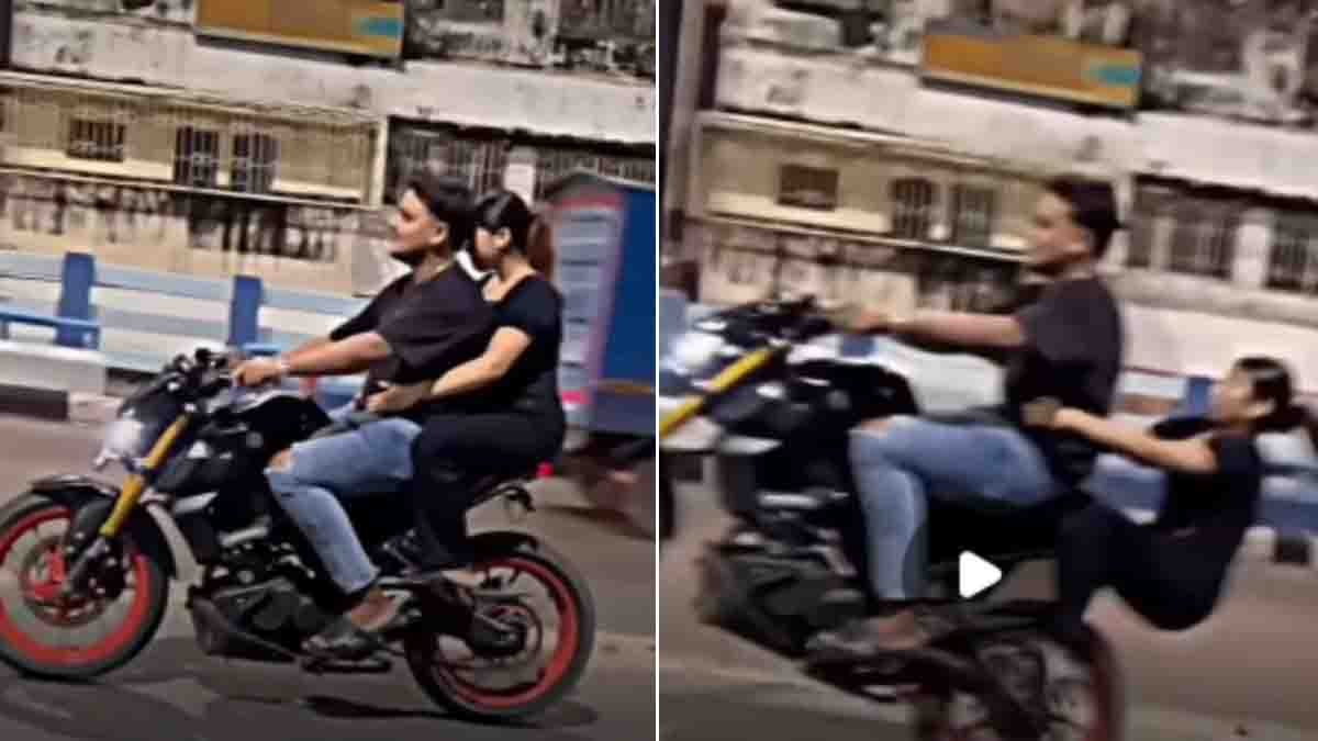 Mumbai bike stunt gone wrong leaves woman seriously injured during dangerous wheelie attempt