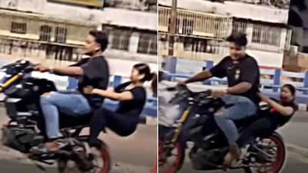 Mumbai bike stunt gone wrong leaves woman seriously injured during dangerous wheelie attempt